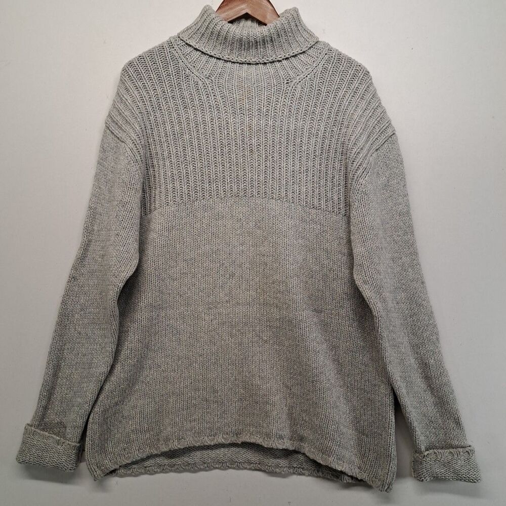Vintage Gap 100% Lambswool Fisherman Turtleneck Sweater Large Gray Chunky